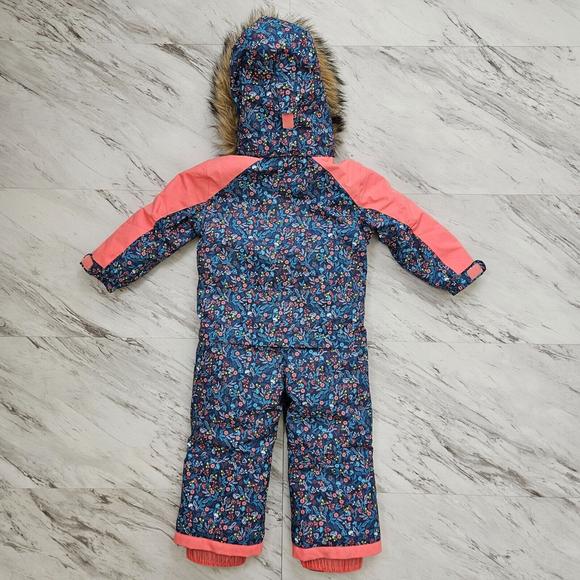 Roxy Toddler Snowsuit Paradise Jumpsuit Grow Technology Fur Collar Blue Pink 2T - Picture 2 of 16